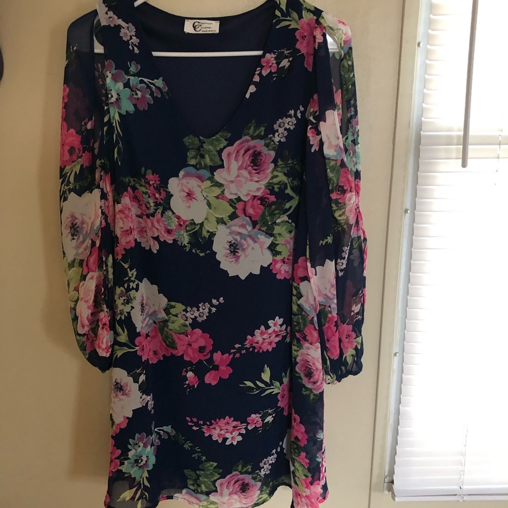 Navy floral cold shoulder dress
